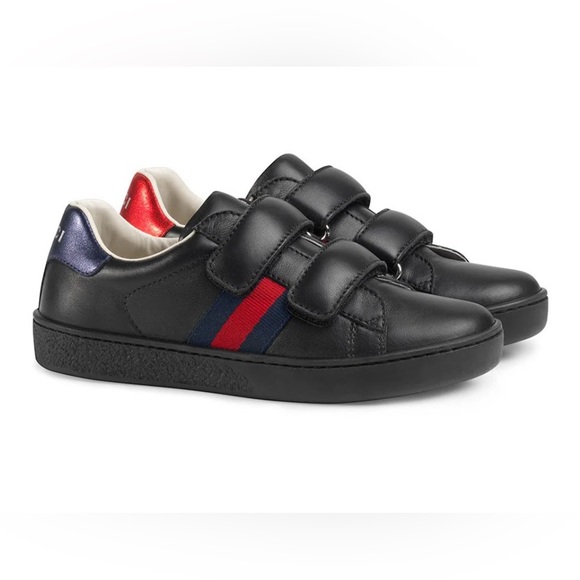 Gucci Kids Leather Sneaker with Web - Picture 1 of 5